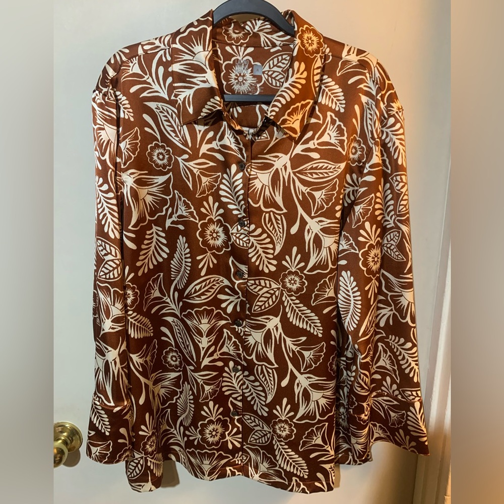 Elegant Brown Floral Women's Pantsuit Size XL